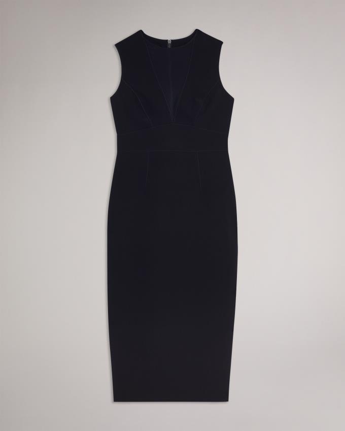 Peignoir Ted Baker Midi Bodycon With Sheer V-Neck Bleu Marine Femme | HVX-06471808